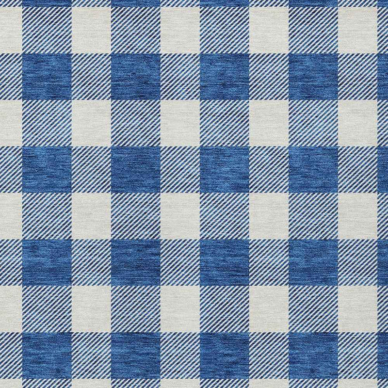 5' X 8' Navy Blue And Gray Plaid Washable Indoor Outdoor Area Rug