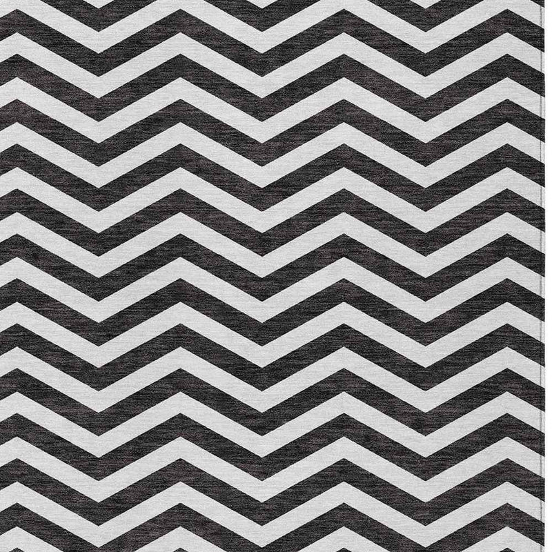 5' X 8' Black And Ivory Chevron Washable Indoor Outdoor Area Rug