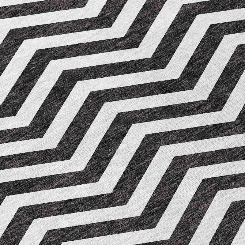 5' X 8' Black And Ivory Chevron Washable Indoor Outdoor Area Rug