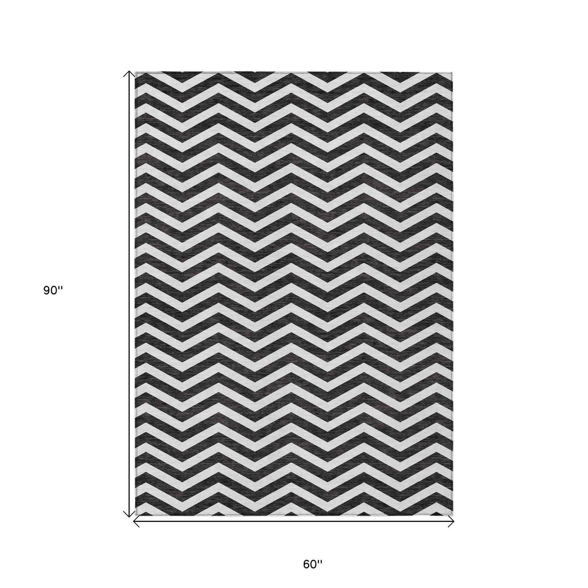 5' X 8' Black And Ivory Chevron Washable Indoor Outdoor Area Rug
