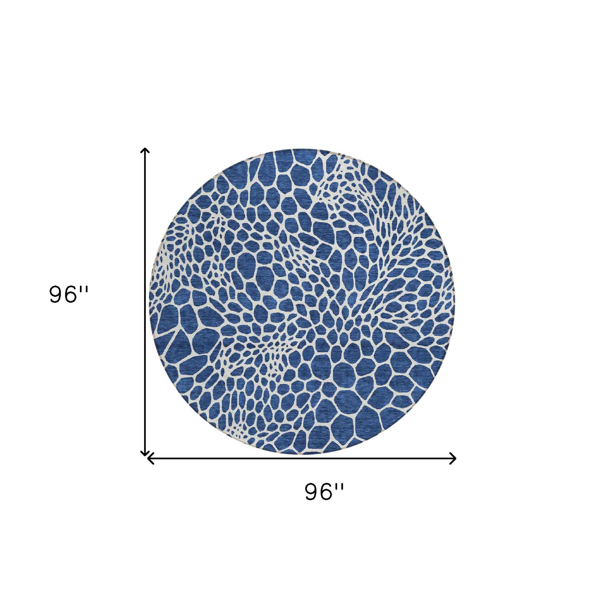 8' Navy Blue And Ivory Round Geometric Washable Indoor Outdoor Area Rug