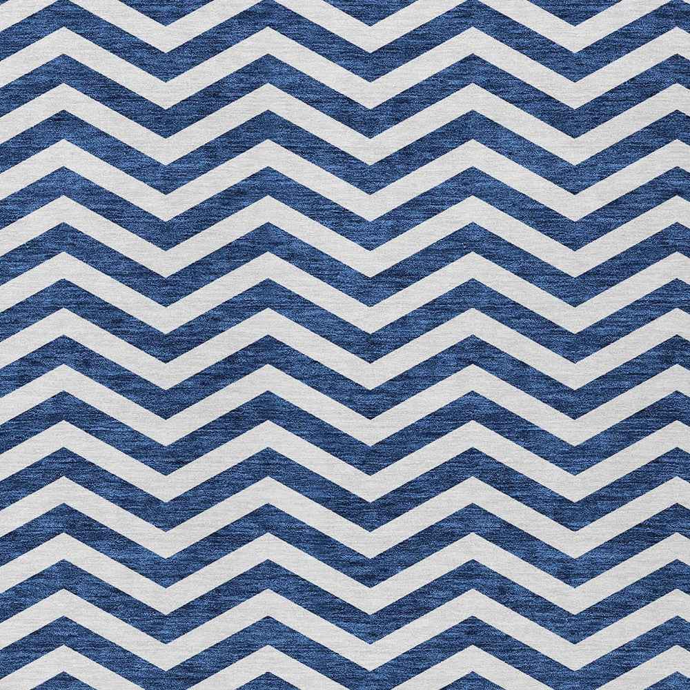 5' X 8' Navy Blue And Ivory Chevron Washable Indoor Outdoor Area Rug