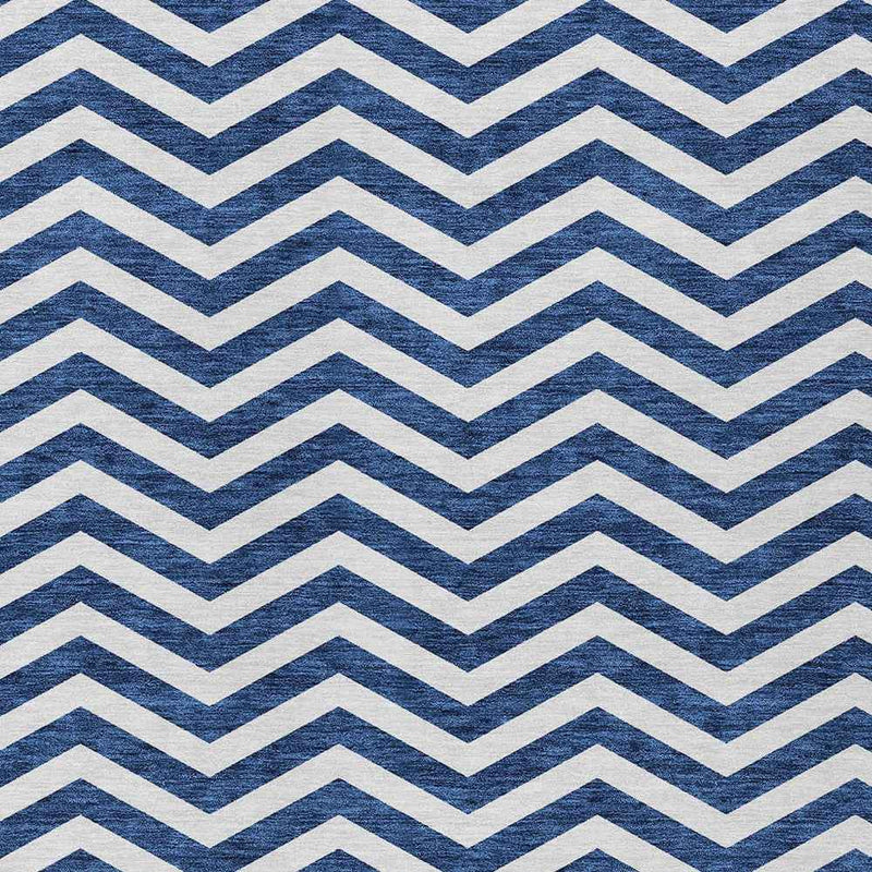 5' X 8' Navy Blue And Ivory Chevron Washable Indoor Outdoor Area Rug