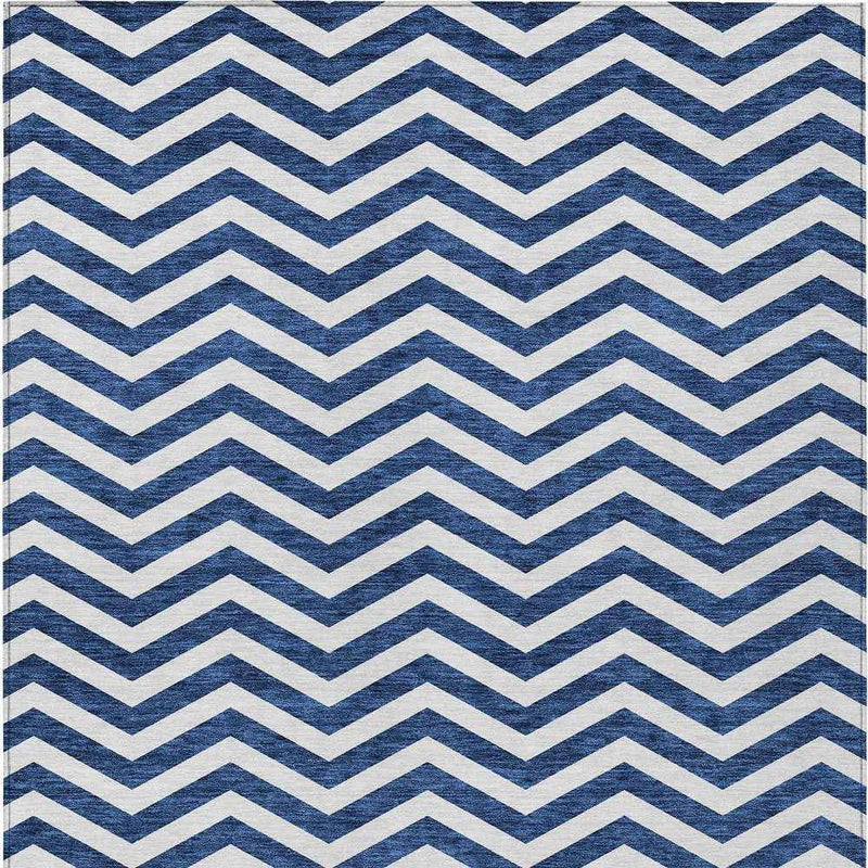 5' X 8' Navy Blue And Ivory Chevron Washable Indoor Outdoor Area Rug