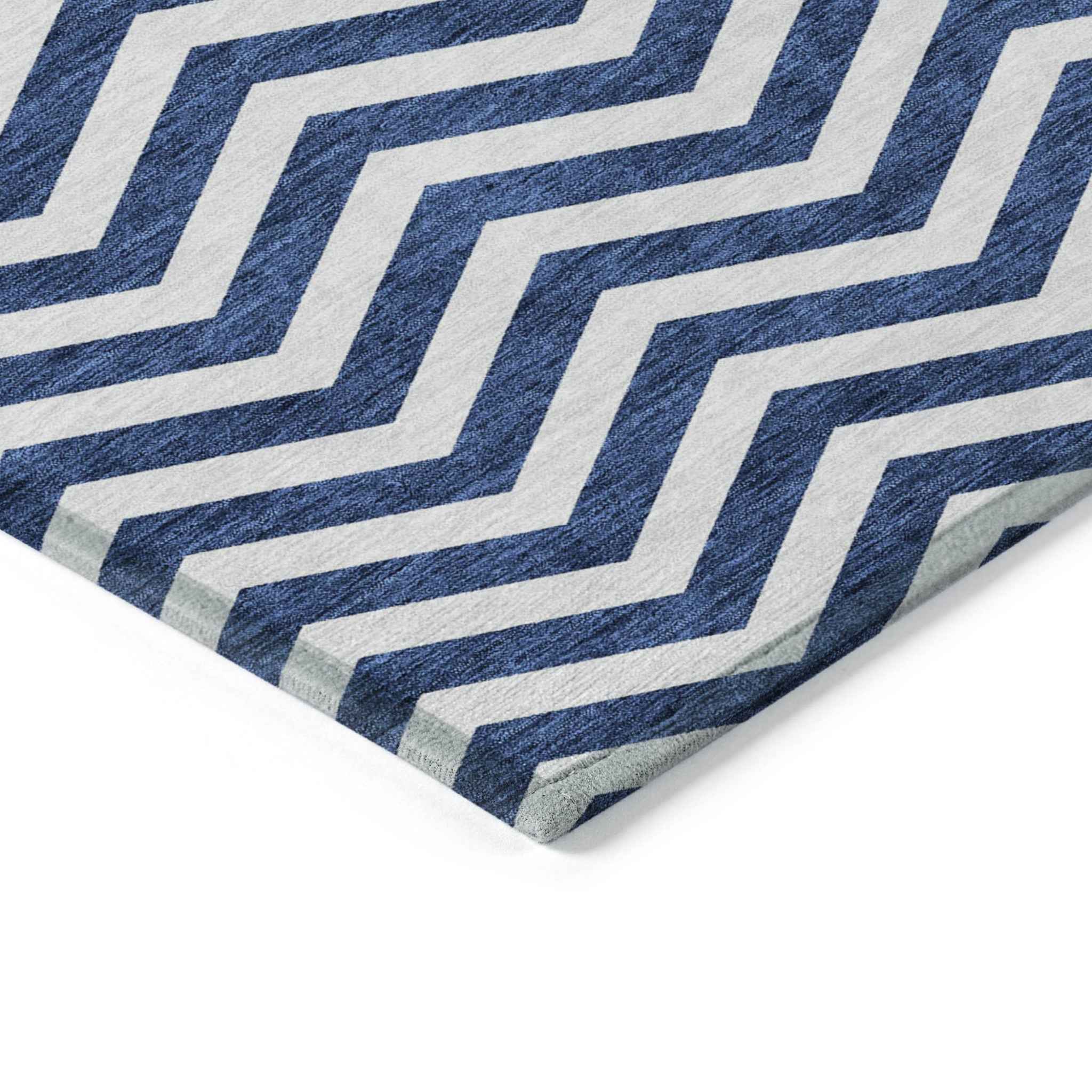 5' X 8' Navy Blue And Ivory Chevron Washable Indoor Outdoor Area Rug