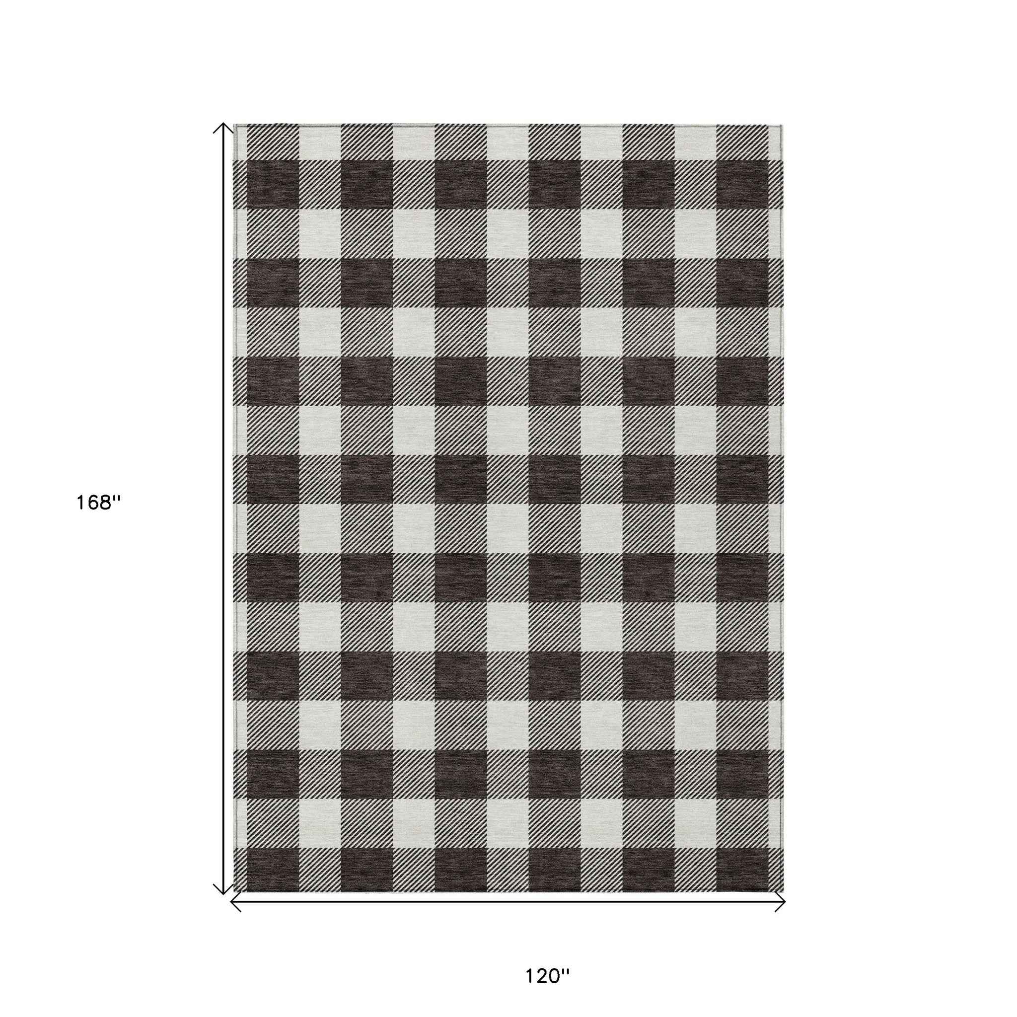 10' X 14' Black And Gray Plaid Washable Indoor Outdoor Area Rug