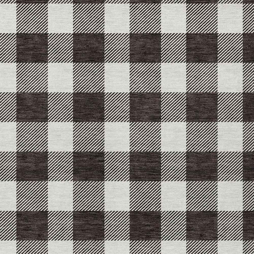 10' X 14' Black And Gray Plaid Washable Indoor Outdoor Area Rug