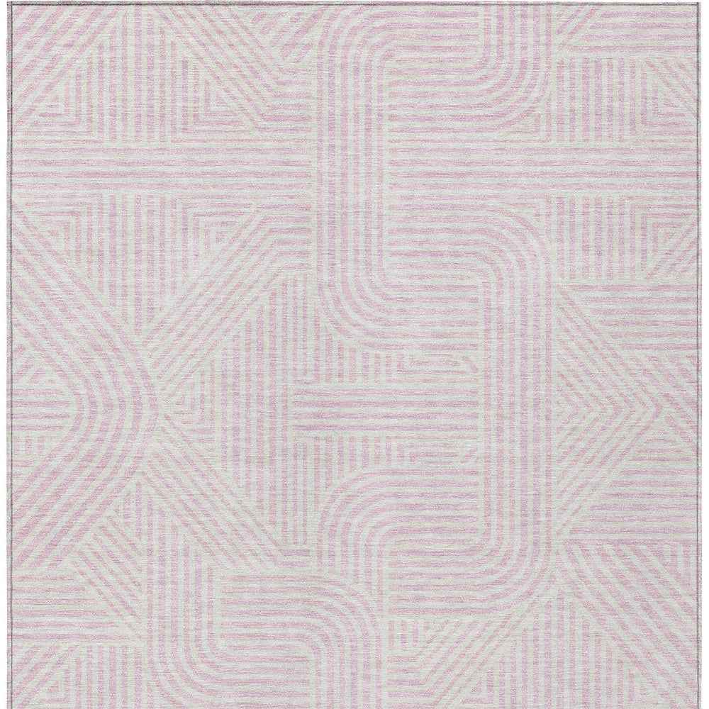 9' X 12' Pink And Ivory Abstract Washable Indoor Outdoor Area Rug