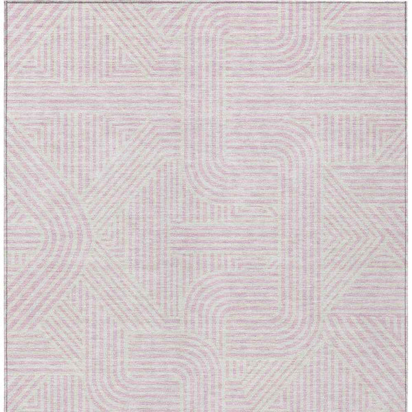 9' X 12' Pink And Ivory Abstract Washable Indoor Outdoor Area Rug