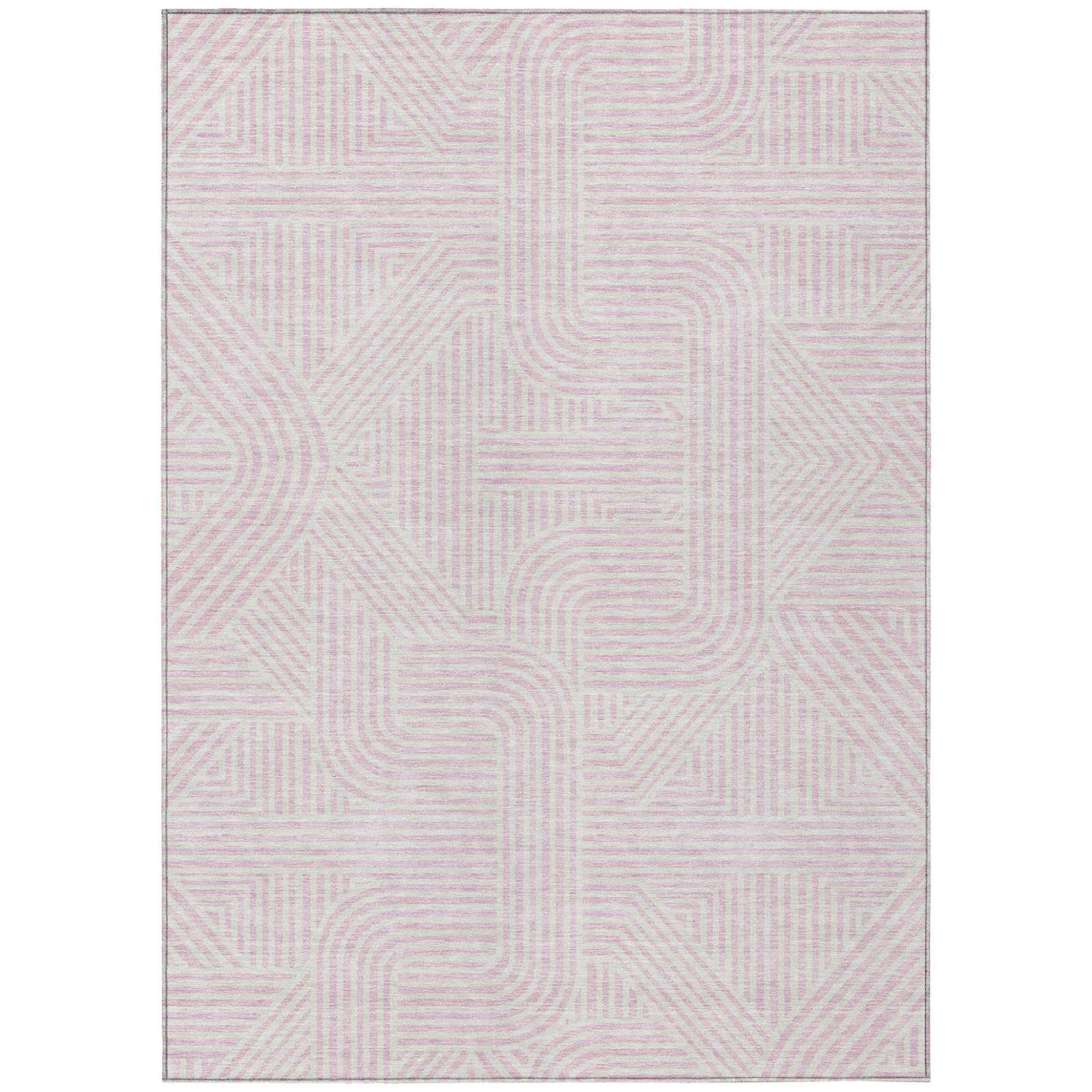 9' X 12' Pink And Ivory Abstract Washable Indoor Outdoor Area Rug