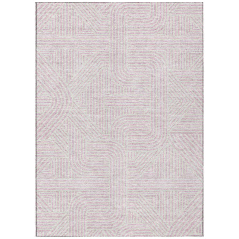 9' X 12' Pink And Ivory Abstract Washable Indoor Outdoor Area Rug