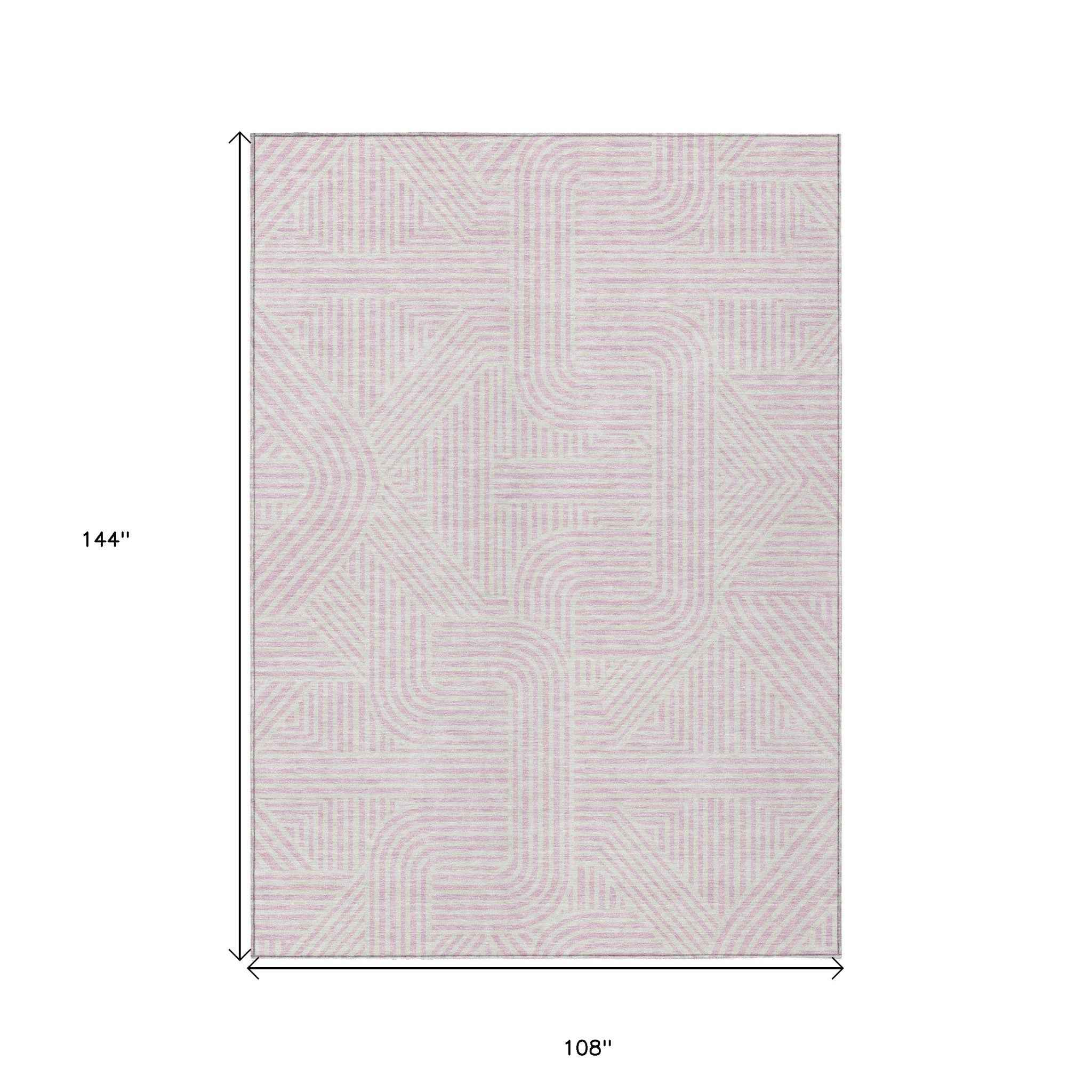 9' X 12' Pink And Ivory Abstract Washable Indoor Outdoor Area Rug