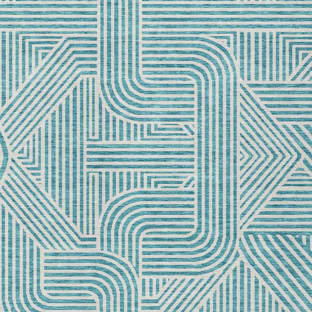 10' X 14' Teal Blue And Ivory Abstract Washable Indoor Outdoor Area Rug