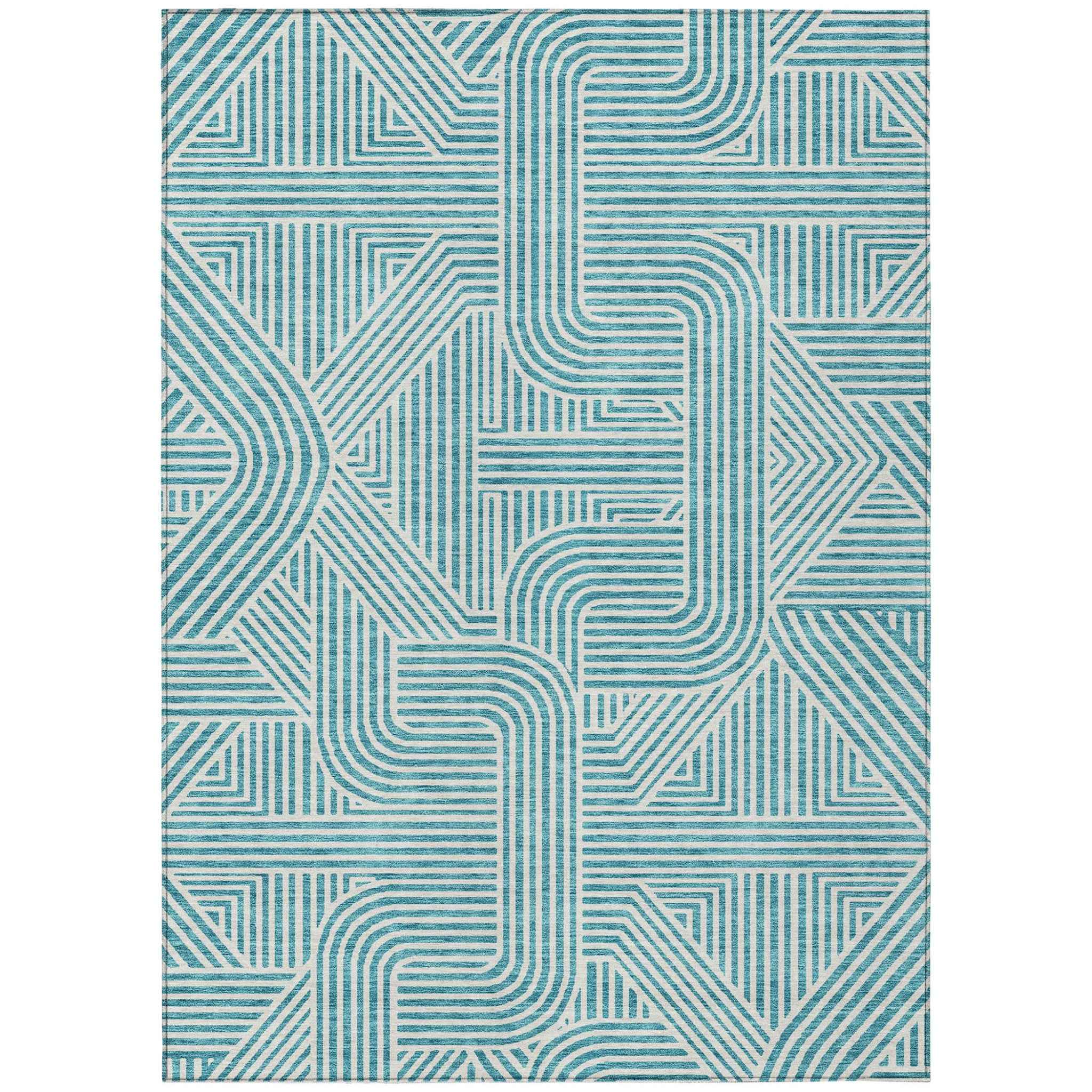 10' X 14' Teal Blue And Ivory Abstract Washable Indoor Outdoor Area Rug