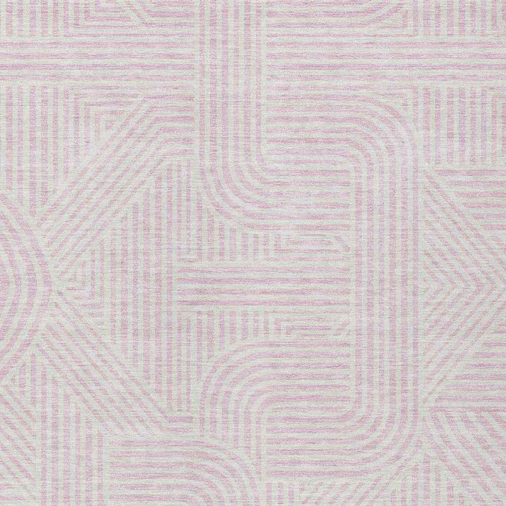 9' X 12' Pink And Ivory Abstract Washable Indoor Outdoor Area Rug