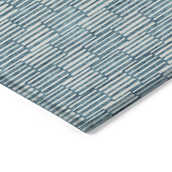5' X 8' Teal Blue And Ivory Geometric Washable Indoor Outdoor Area Rug