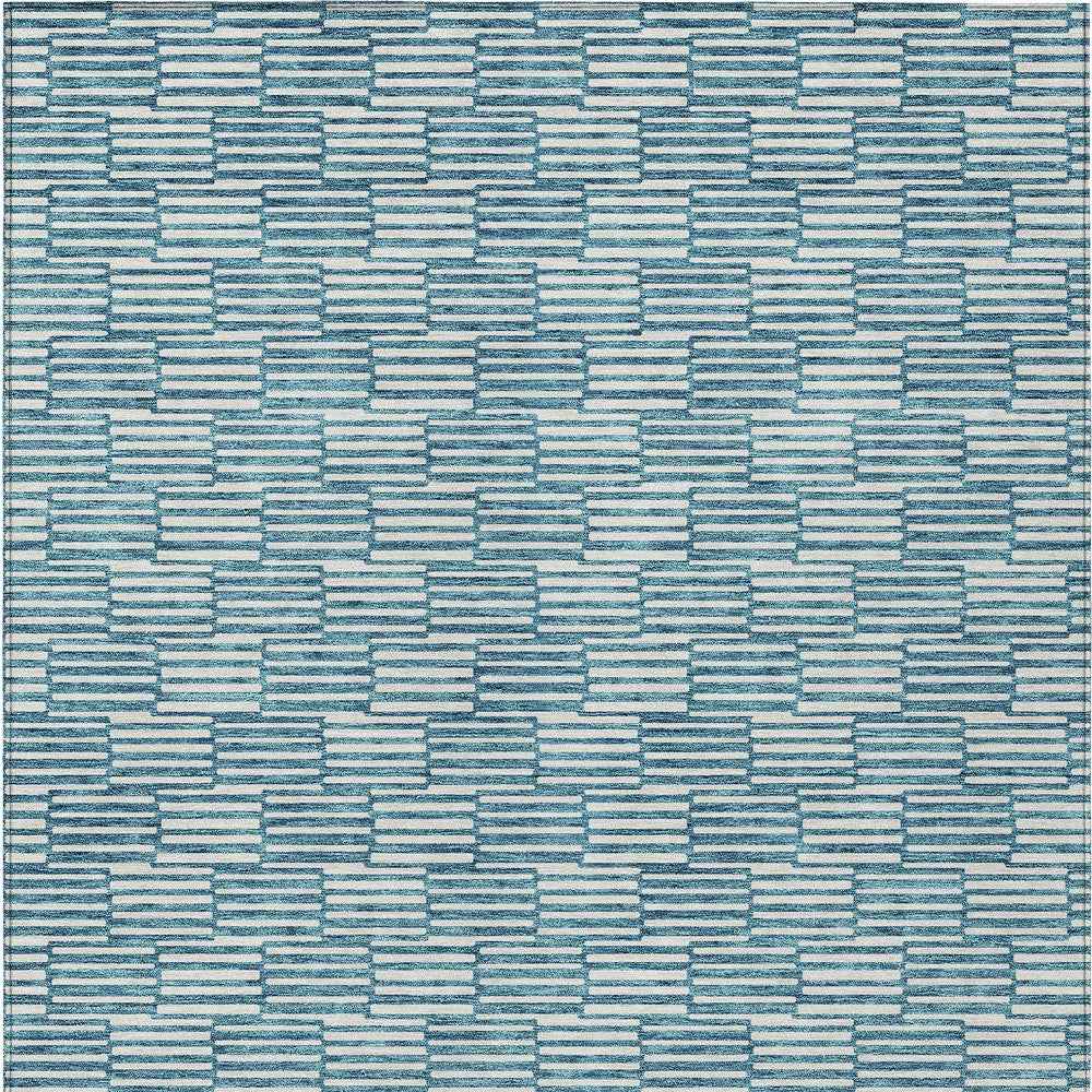 5' X 8' Teal Blue And Ivory Geometric Washable Indoor Outdoor Area Rug