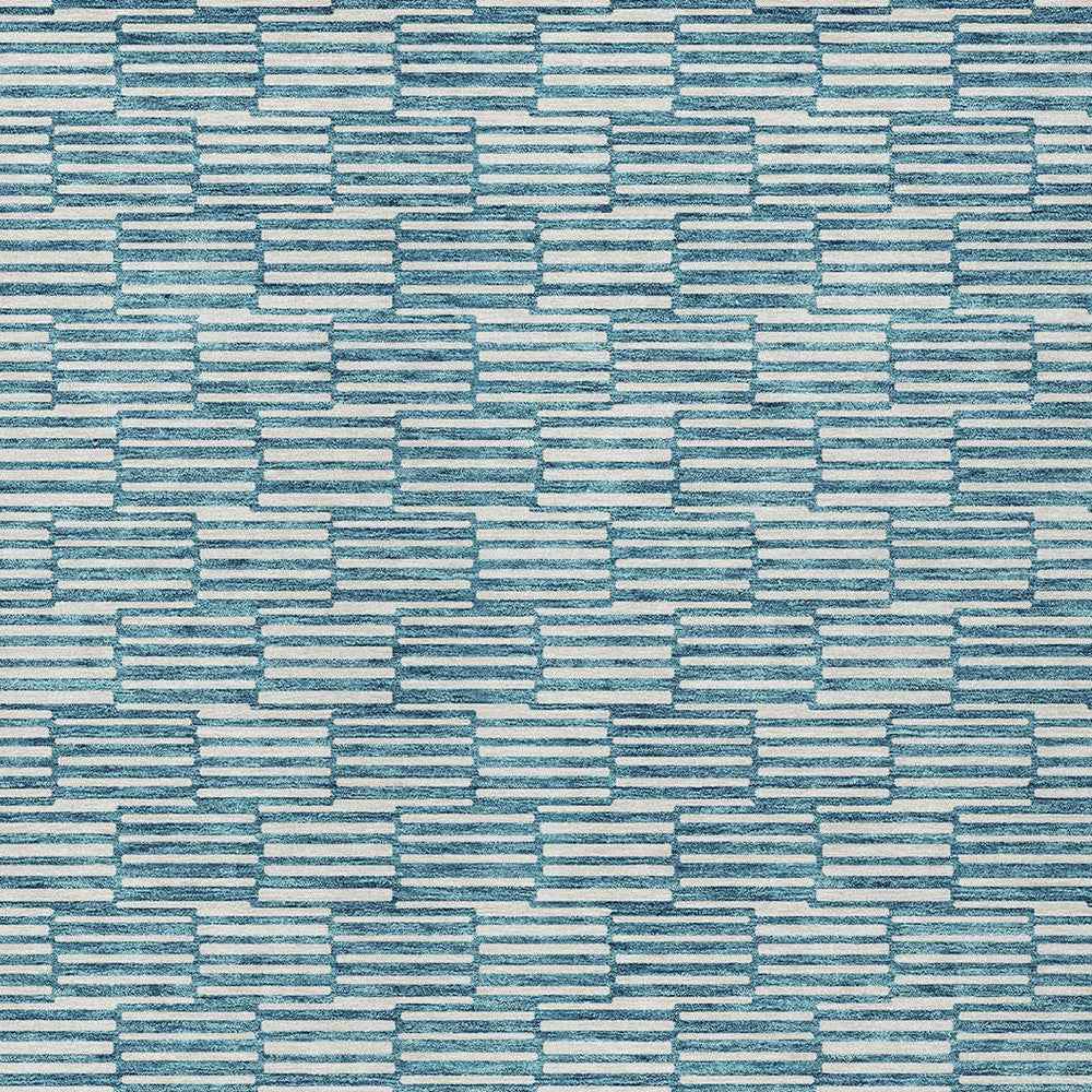 5' X 8' Teal Blue And Ivory Geometric Washable Indoor Outdoor Area Rug