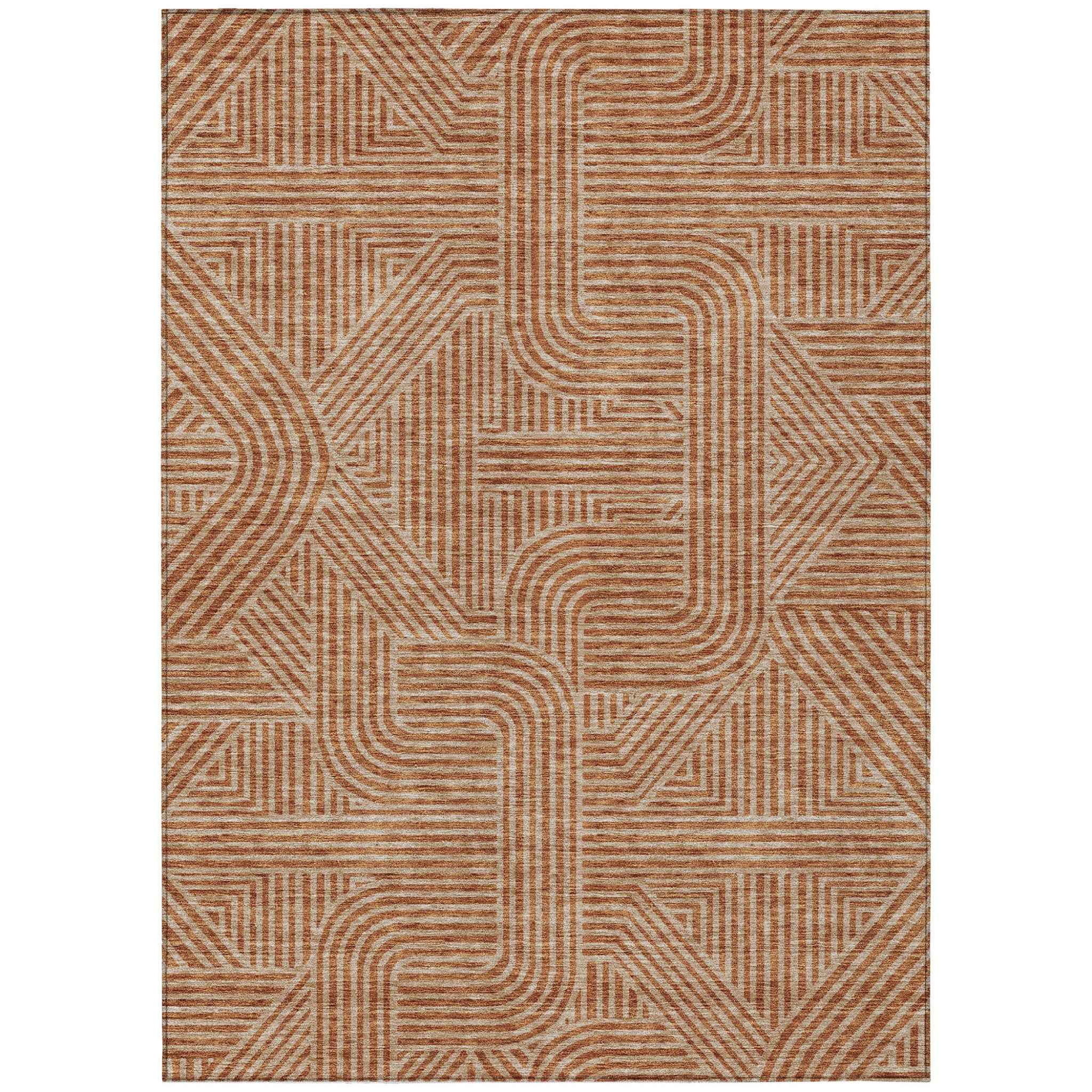 3' X 5' Terra Cotta And Brown Abstract Washable Indoor Outdoor Area Rug