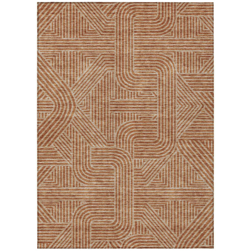 3' X 5' Terra Cotta And Brown Abstract Washable Indoor Outdoor Area Rug
