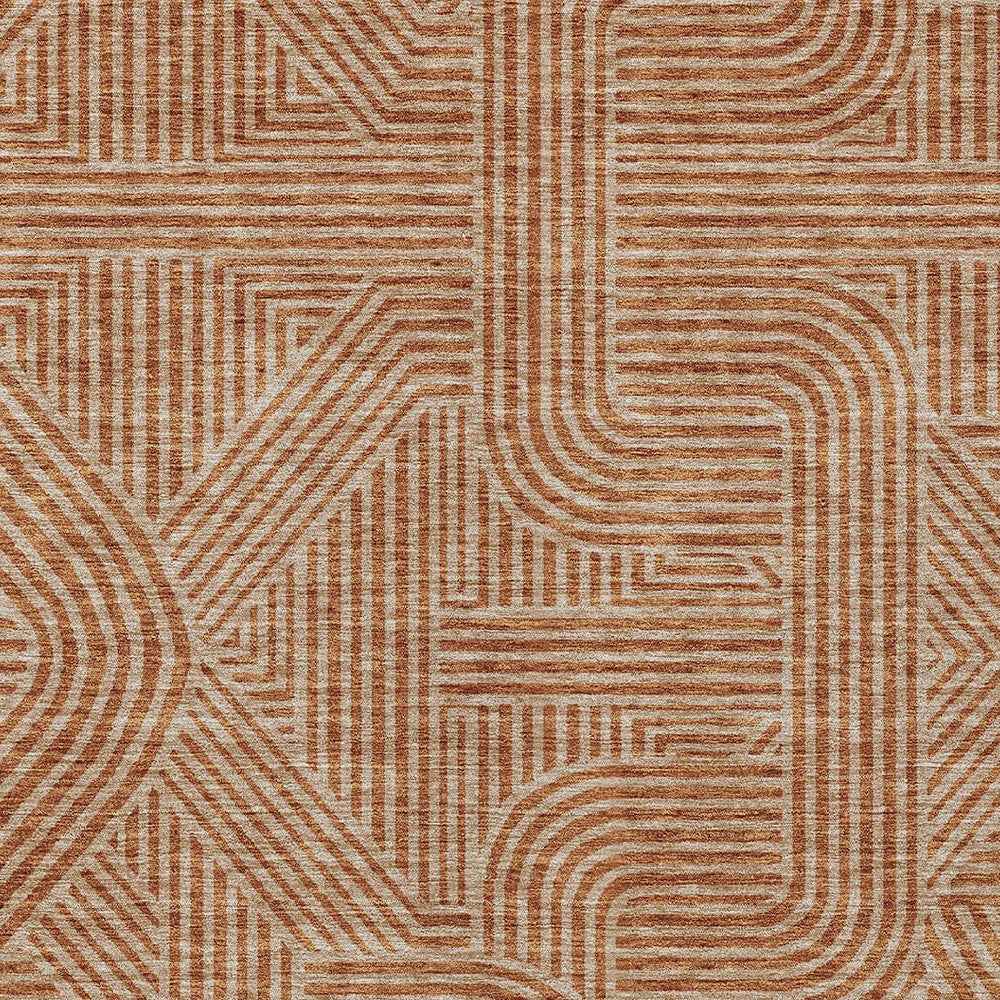 3' X 5' Terra Cotta And Brown Abstract Washable Indoor Outdoor Area Rug
