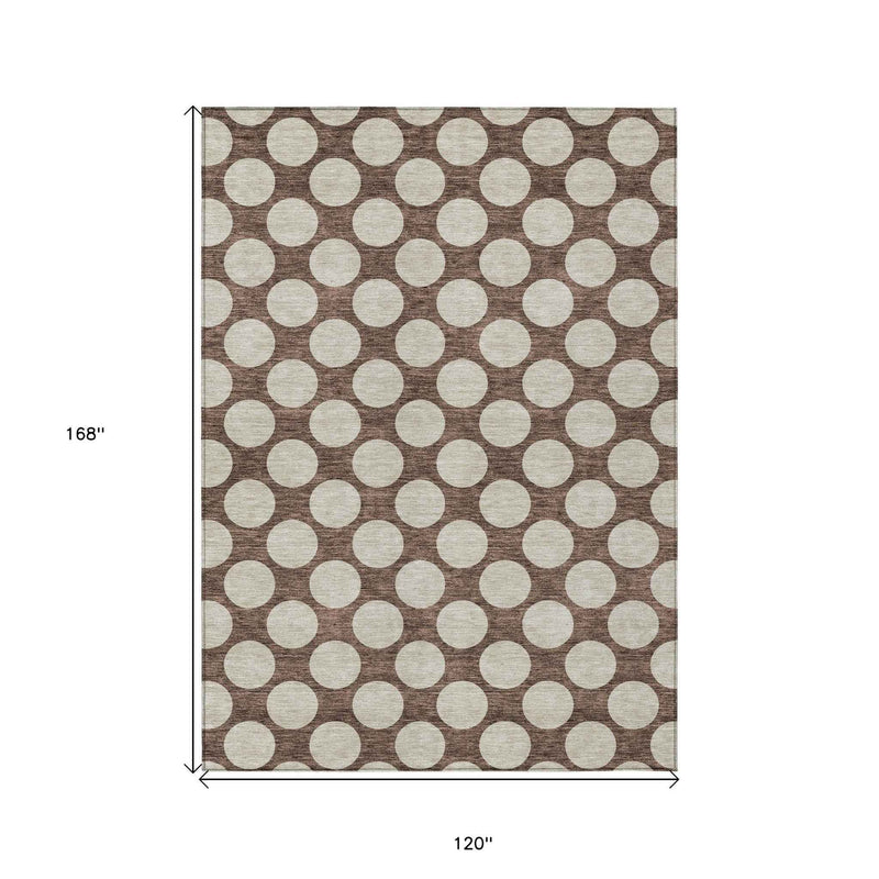 10' X 14' Brown And Beige Polka Dot Washable Indoor Outdoor Area Rug
