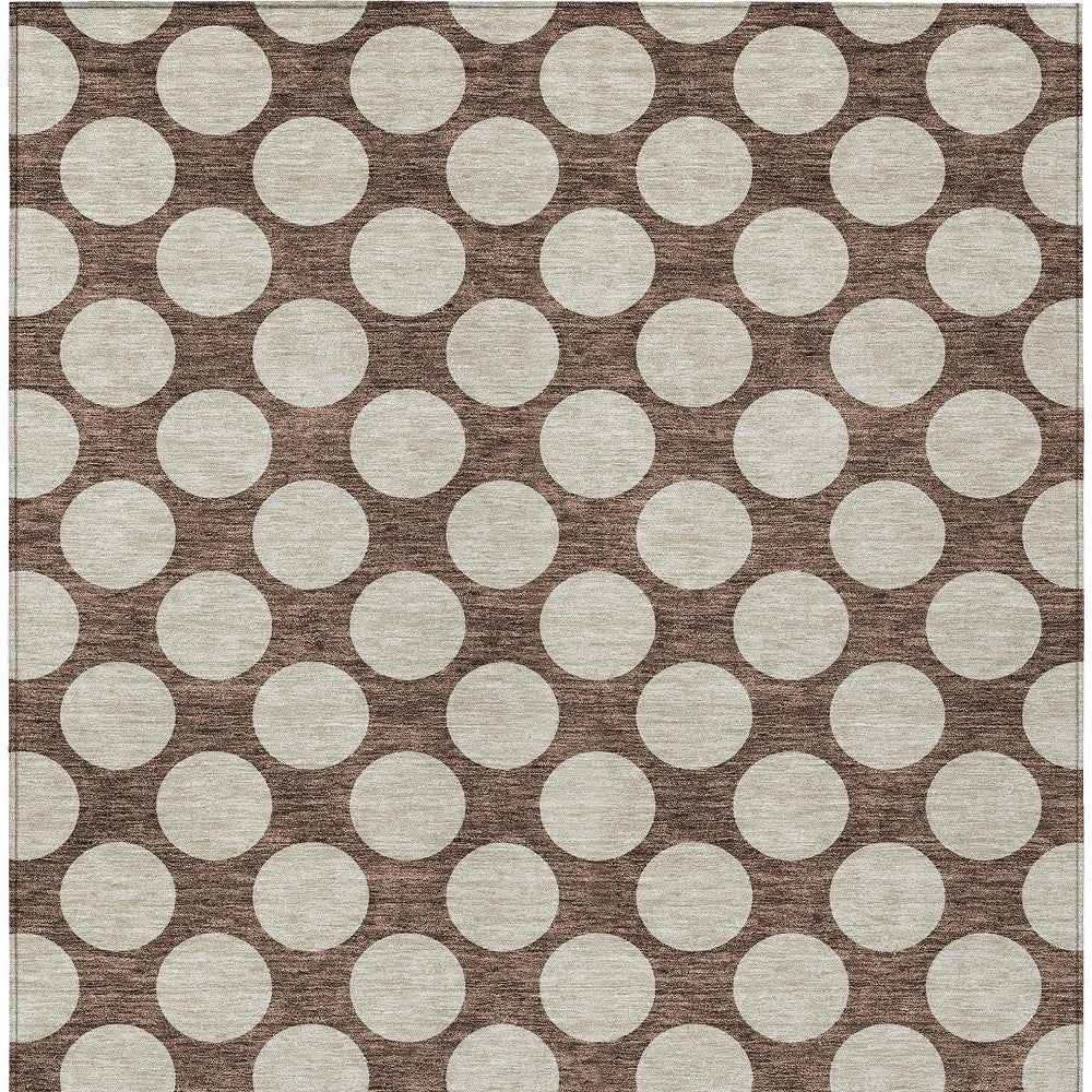 10' X 14' Brown And Beige Polka Dot Washable Indoor Outdoor Area Rug