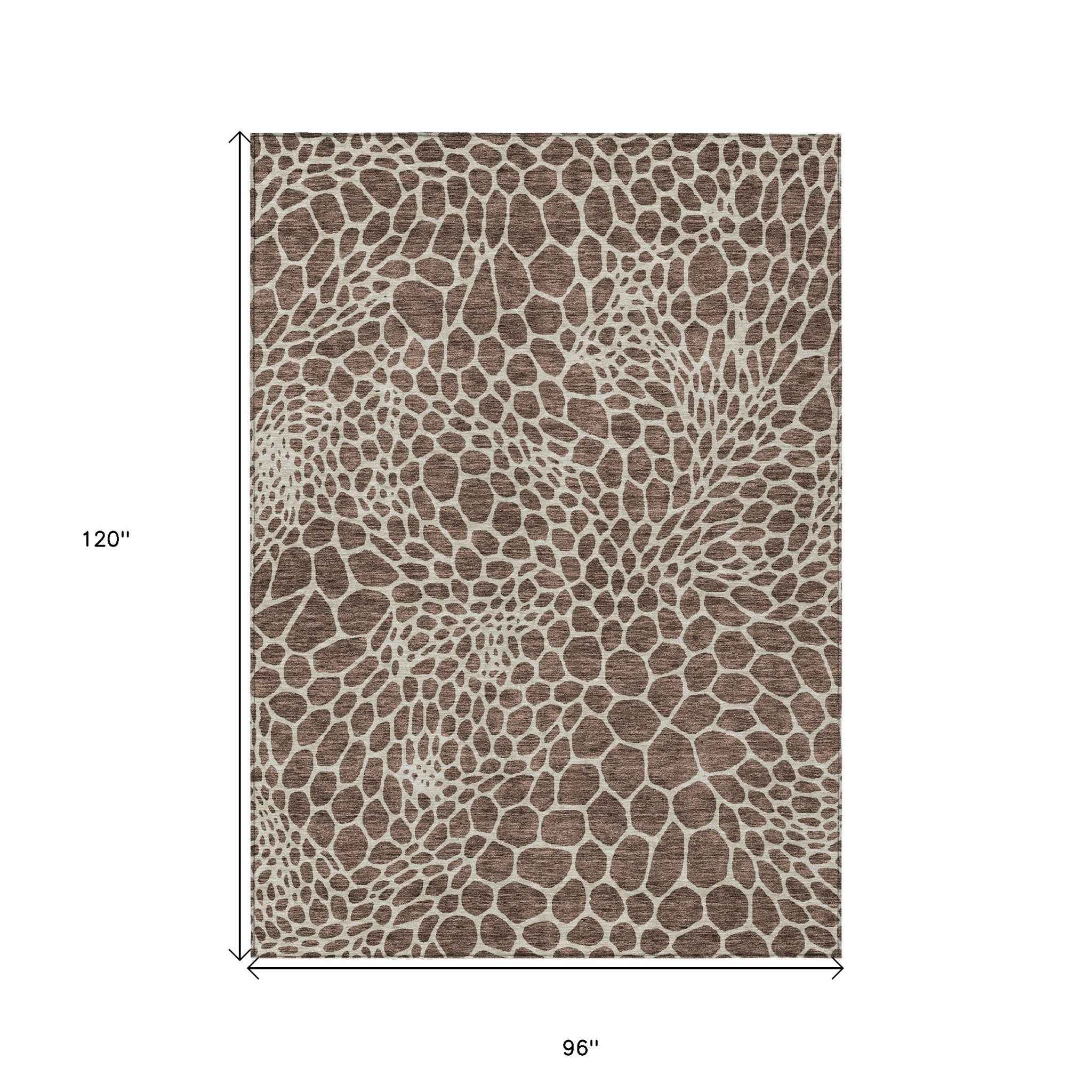 8' X 10' Brown And Beige Geometric Washable Indoor Outdoor Area Rug