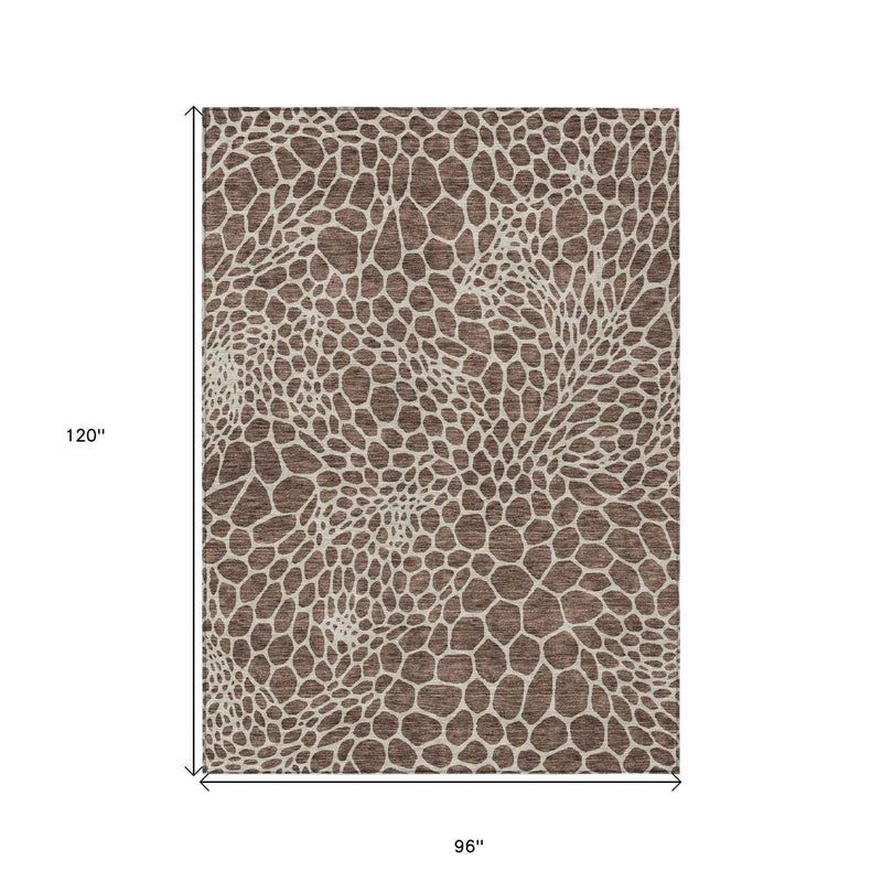 8' X 10' Brown And Beige Geometric Washable Indoor Outdoor Area Rug