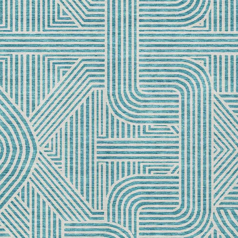 9' X 12' Teal Blue And Ivory Abstract Washable Indoor Outdoor Area Rug