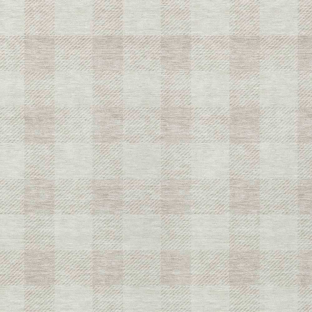 9' X 12' Ivory And Beige Plaid Washable Indoor Outdoor Area Rug