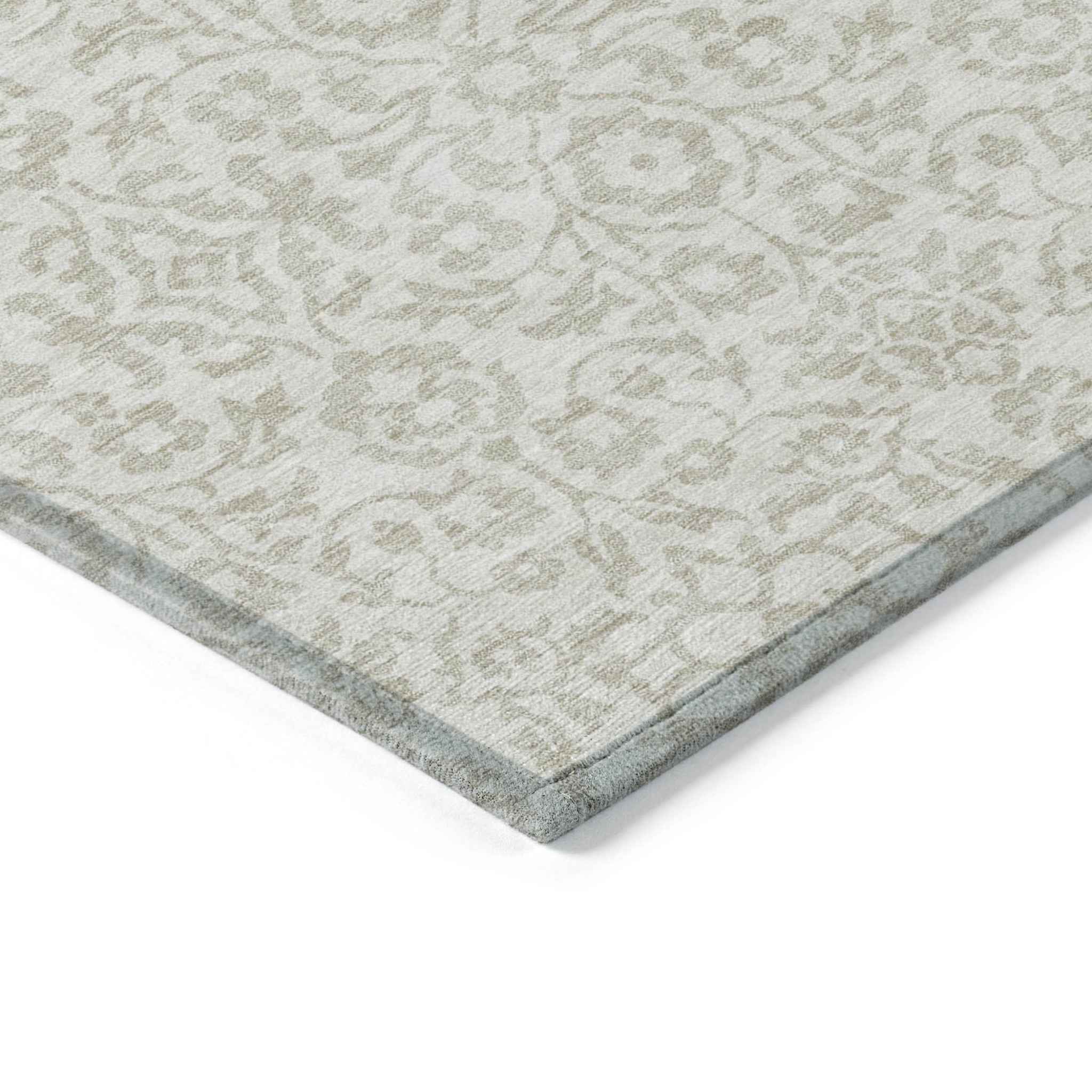 9' X 12' Ivory And Beige Damask Washable Indoor Outdoor Area Rug