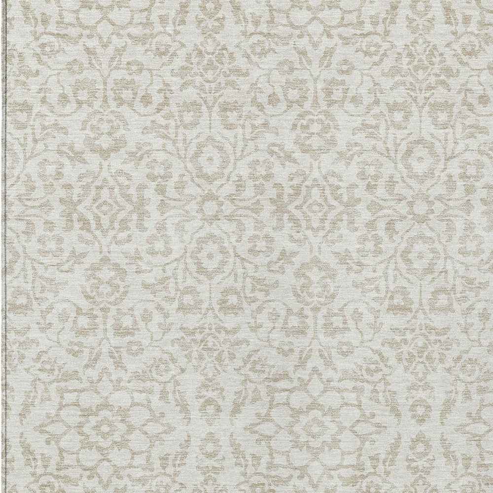9' X 12' Ivory And Beige Damask Washable Indoor Outdoor Area Rug