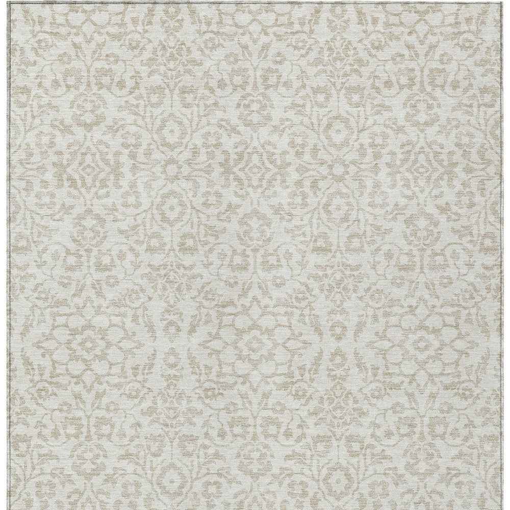 9' X 12' Ivory And Beige Damask Washable Indoor Outdoor Area Rug