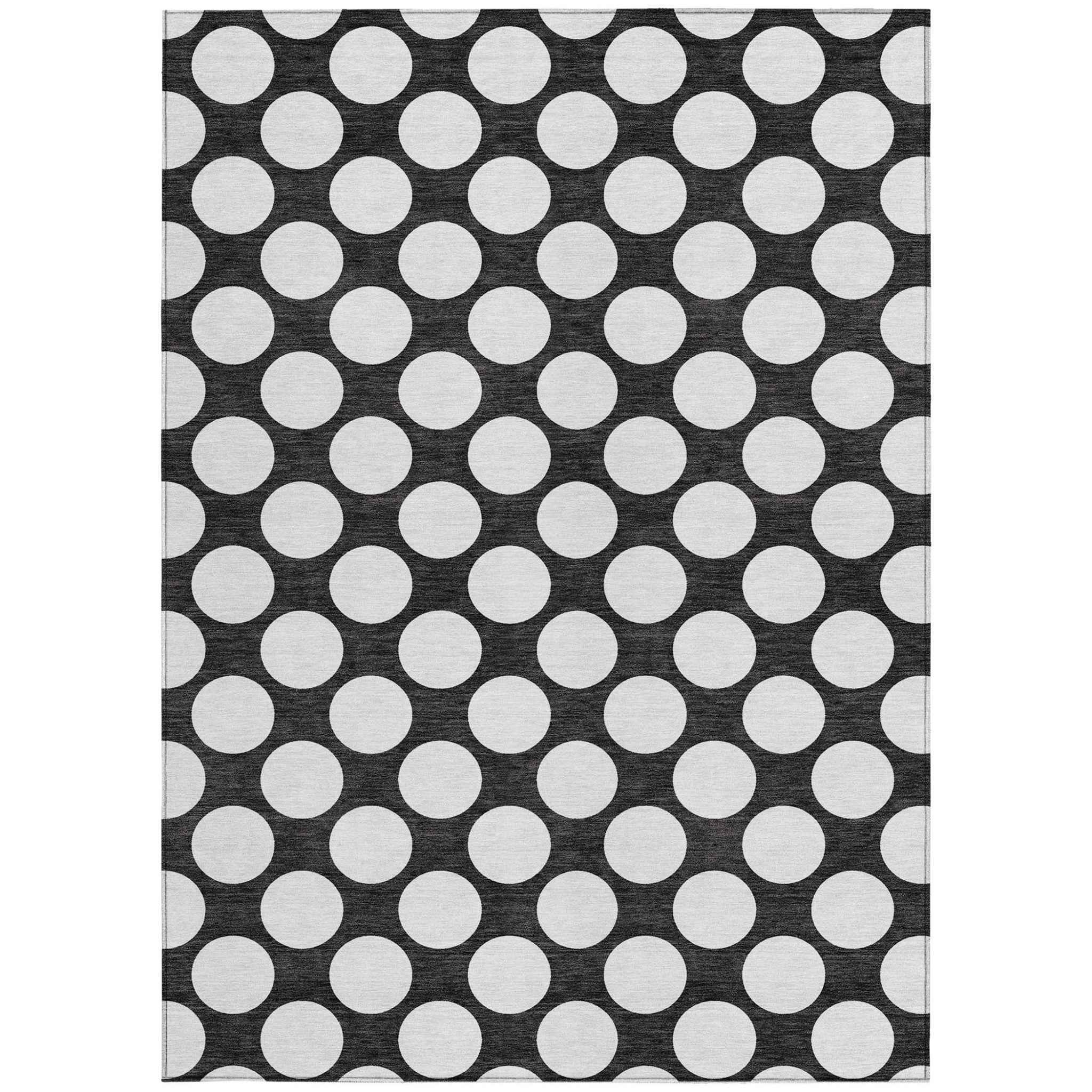 8' X 10' Black And Ivory Polka Dot Washable Indoor Outdoor Area Rug