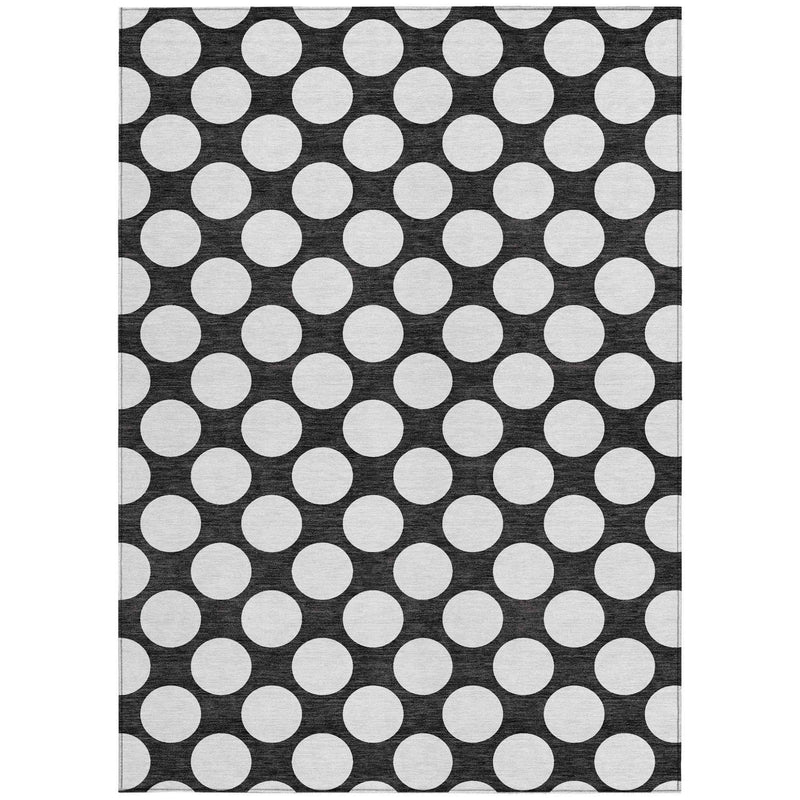 8' X 10' Black And Ivory Polka Dot Washable Indoor Outdoor Area Rug