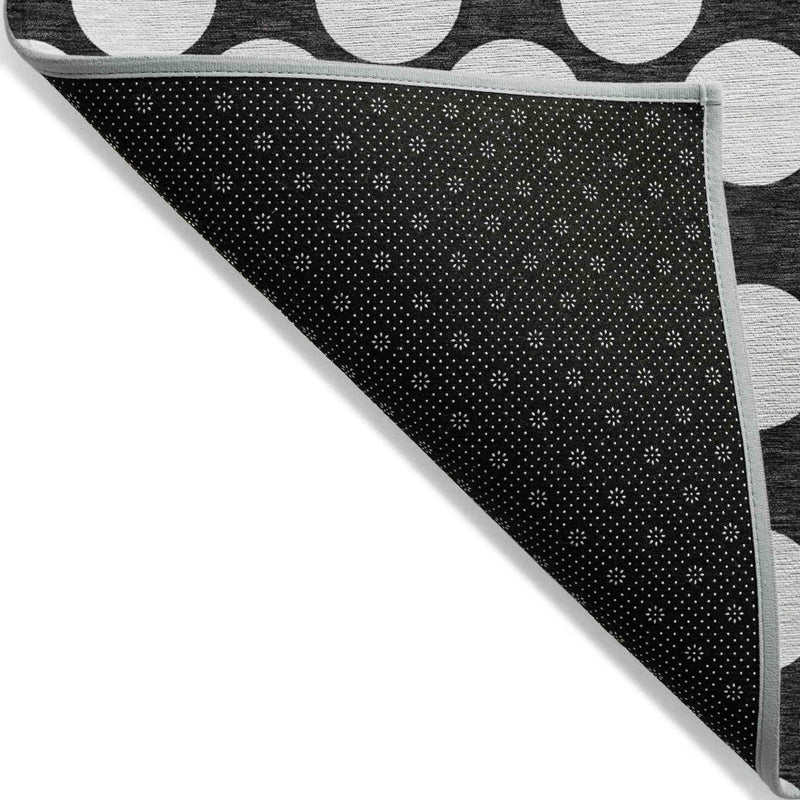 8' X 10' Black And Ivory Polka Dot Washable Indoor Outdoor Area Rug