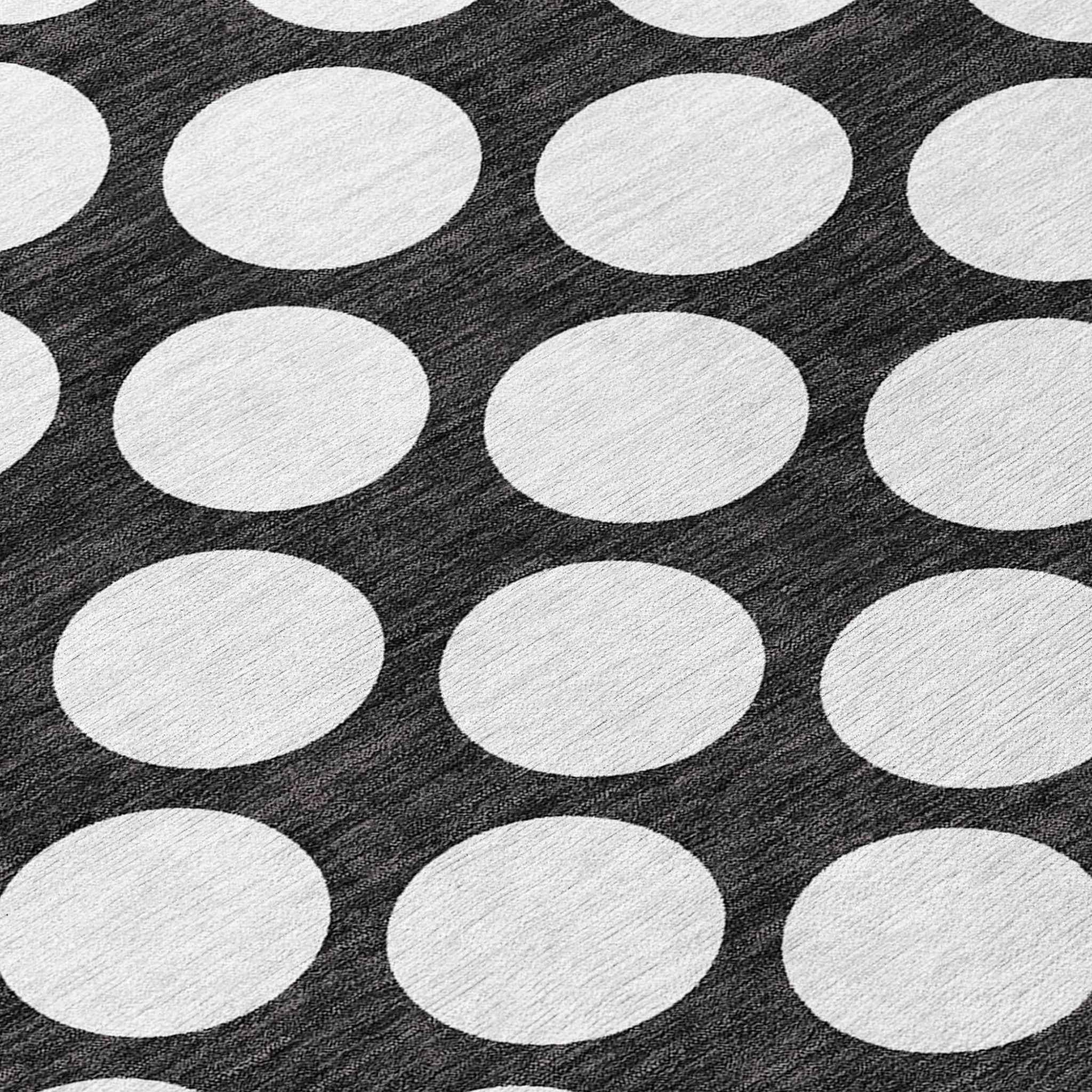 8' X 10' Black And Ivory Polka Dot Washable Indoor Outdoor Area Rug