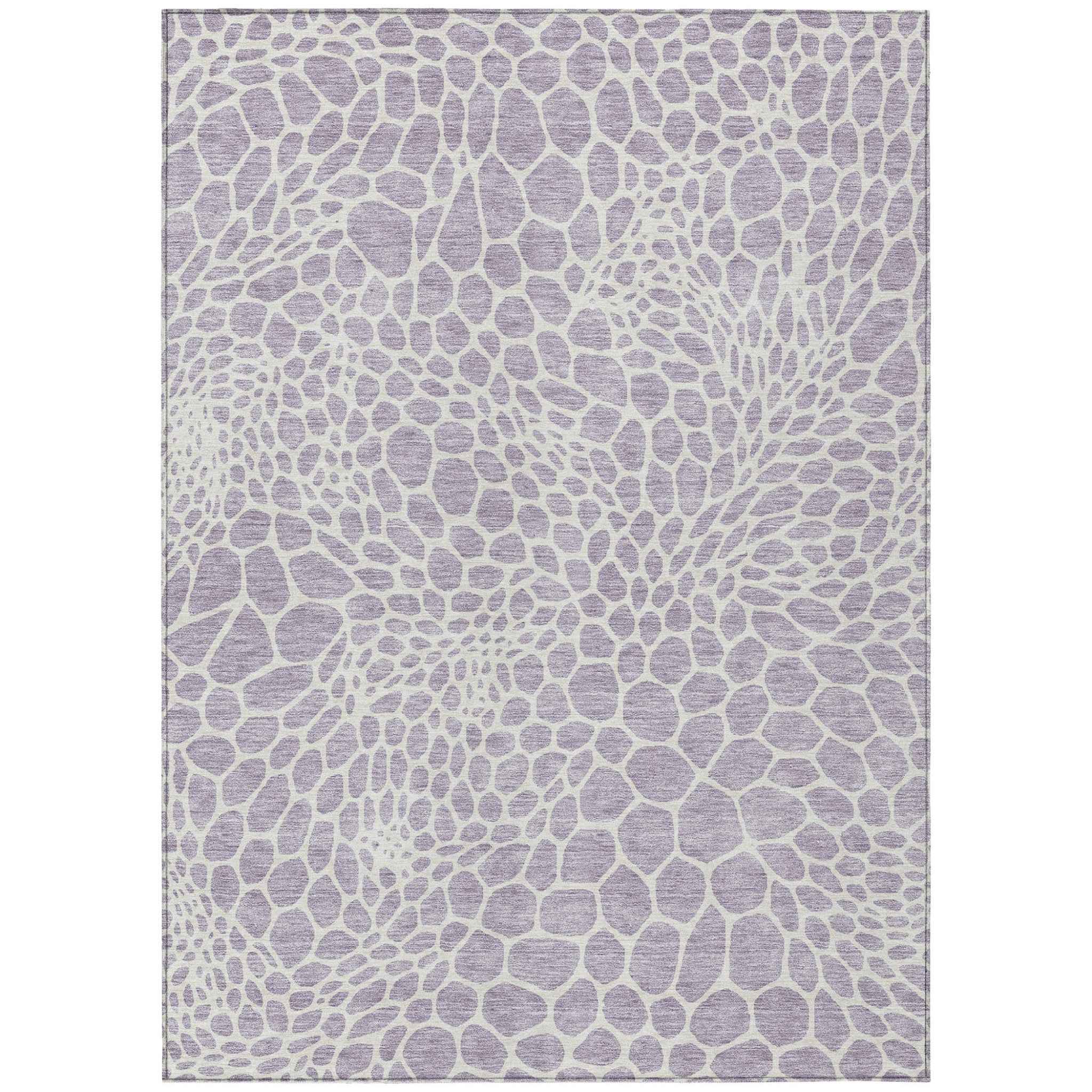 9' X 12' Lilac And Ivory Geometric Washable Indoor Outdoor Area Rug