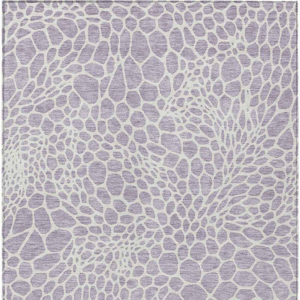 9' X 12' Lilac And Ivory Geometric Washable Indoor Outdoor Area Rug