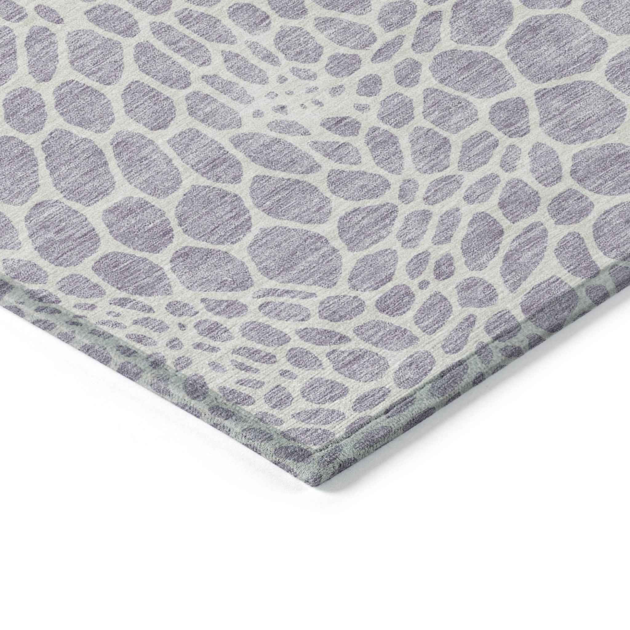 9' X 12' Lilac And Ivory Geometric Washable Indoor Outdoor Area Rug