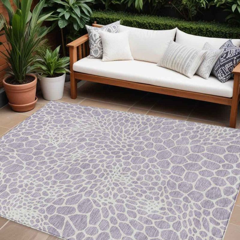 9' X 12' Lilac And Ivory Geometric Washable Indoor Outdoor Area Rug