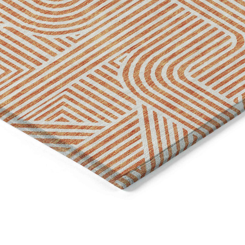 3' X 5' Orange And Ivory Abstract Washable Indoor Outdoor Area Rug