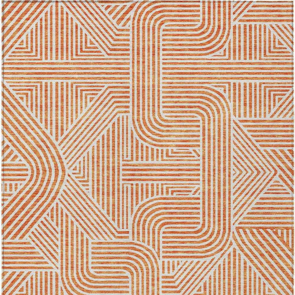 3' X 5' Orange And Ivory Abstract Washable Indoor Outdoor Area Rug