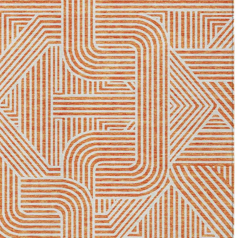3' X 5' Orange And Ivory Abstract Washable Indoor Outdoor Area Rug