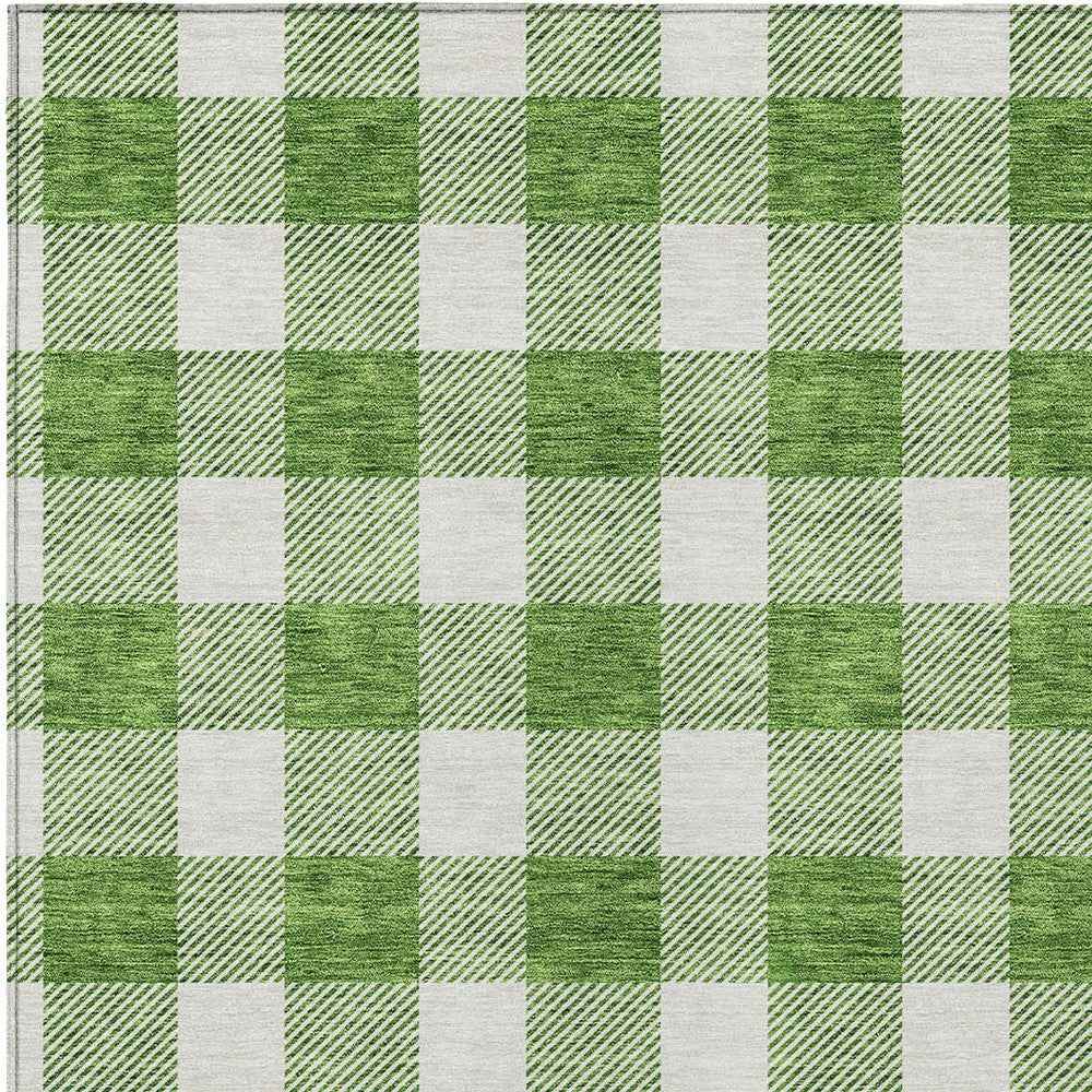 9' X 12' Green And Gray Plaid Washable Indoor Outdoor Area Rug