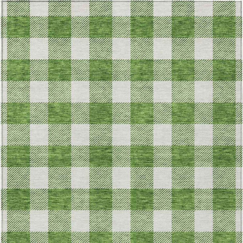 9' X 12' Green And Gray Plaid Washable Indoor Outdoor Area Rug