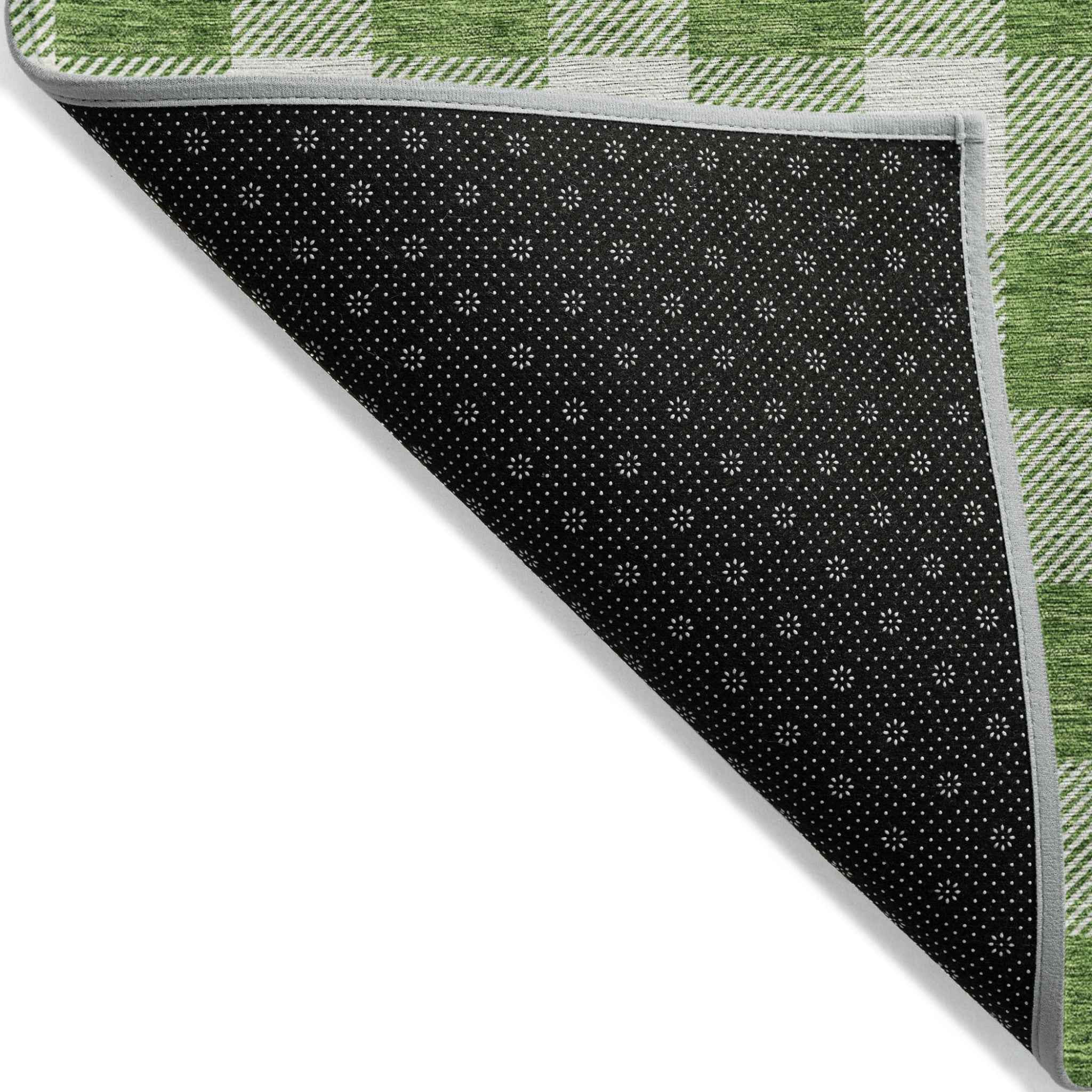 9' X 12' Green And Gray Plaid Washable Indoor Outdoor Area Rug