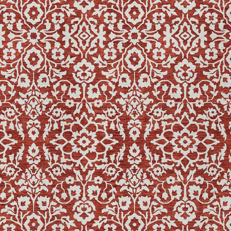10' X 14' Red And Ivory Damask Washable Indoor Outdoor Area Rug