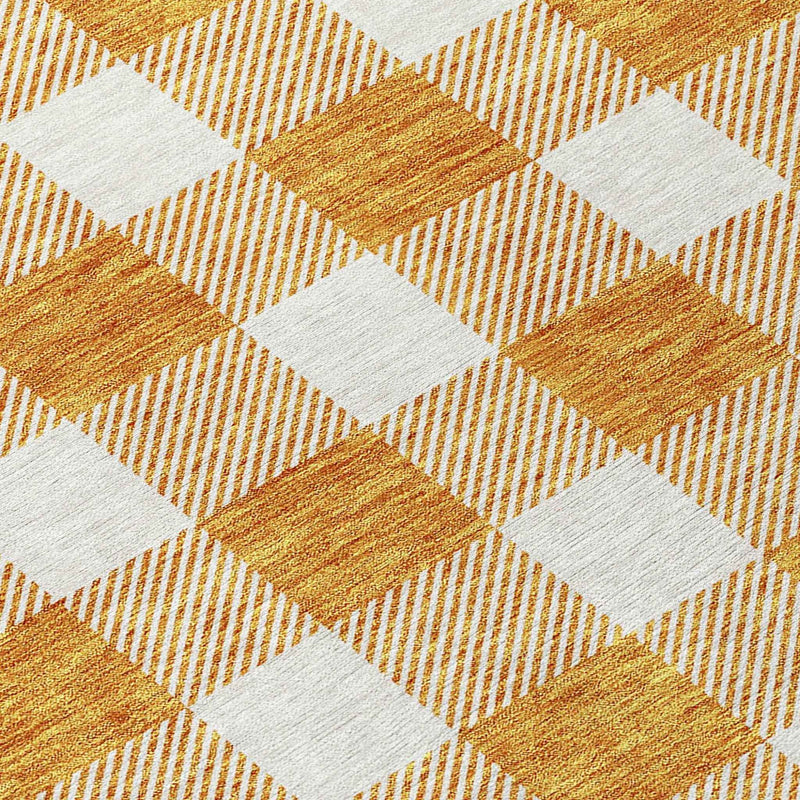 8' Orange And Beige Round Plaid Washable Indoor Outdoor Area Rug